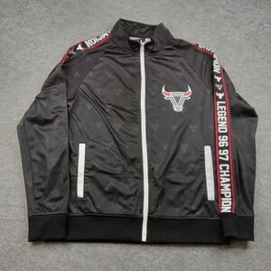 HUGE‎ Jacket Mens Large Black Full Zip Track Legend Champion Bull Logo Athletic